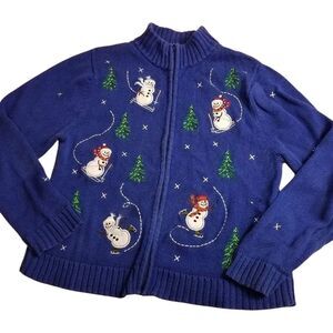 Crystal-Kobe Christmas snowman ice skating sweater M
